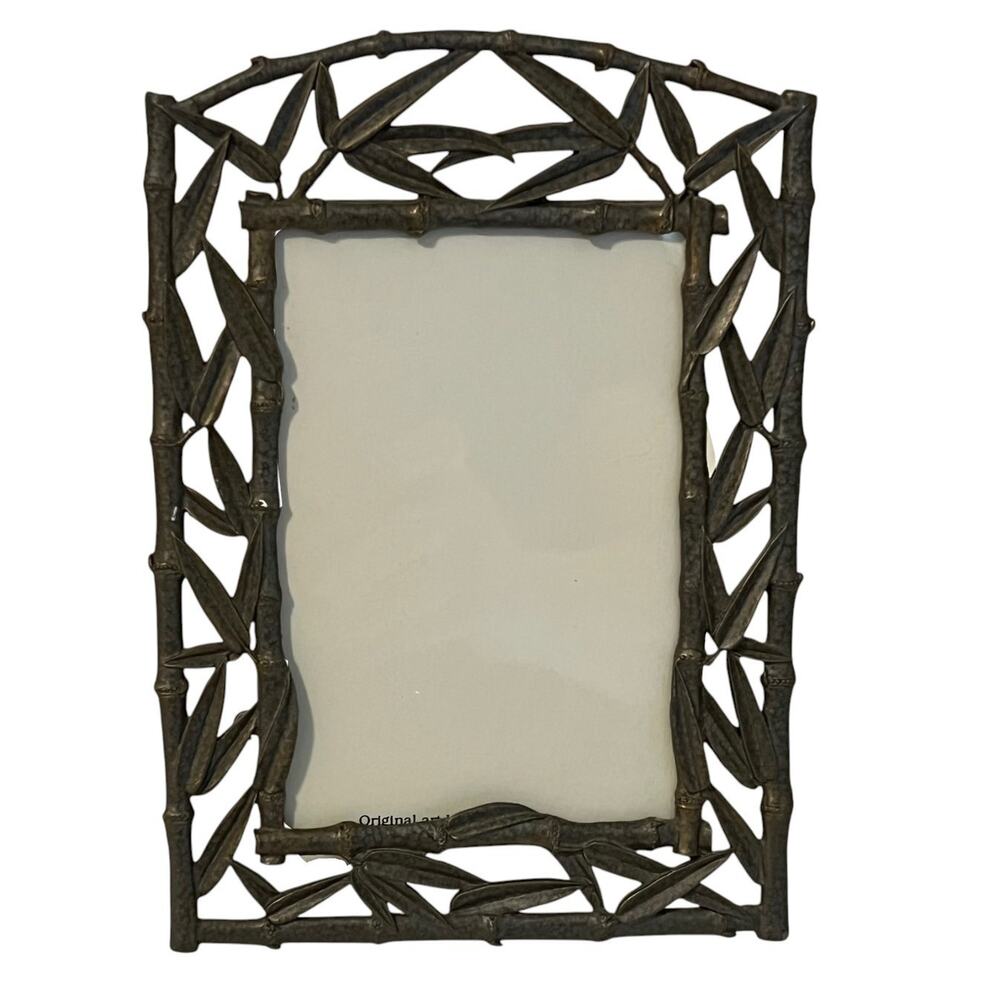 Vintage Faux Bamboo Cast Metal Picture Frame Dark Gray Metal Made in Taiwan ROC